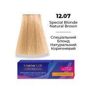 Master LUX Стійка крем-фарба для волосся_12.07 Спеціальний блонд натуральний коричневий 60мл Master LUX Стійка крем-фарба для волосся_12.07 Спеціальний блонд натуральний коричневий 60мл